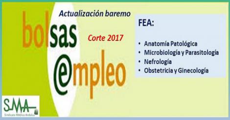 Bolsa. Publicación de listas de aspirantes con actualización del baremo de méritos (corte 2017) de FEA: A. Patológica, Microbiología, Nefrología y Ginecología. Bolsa. Publicación de listas de aspirantes con actualización del baremo de méritos (corte 2017) de FEA: A. Patológica, Microbiología, Nefrología y Ginecología.