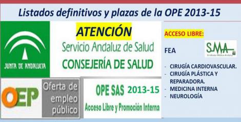 Publicadas las listas definitivas y plazas fijas de la OPE 2013-15 (acceso libre) de FEA de Cirugía Cardiovascular, Cirugía Plástica, Medicina Interna y Neurología. Publicadas las listas definitivas y plazas fijas de la OPE 2013-15 (acceso libre) de FEA de Cirugía Cardiovascular, Cirugía Plástica, Medicina Interna y Neurología.